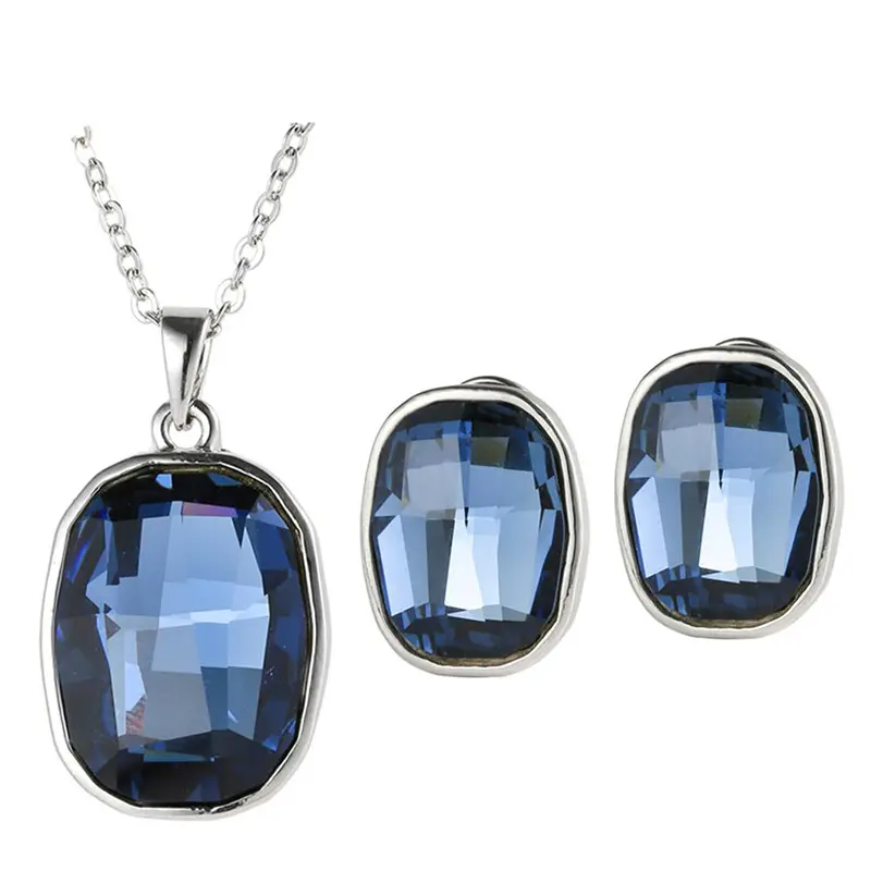 Wholesale Rhodium Plated Luxury Austrian Crystal Lead Nickel Safe Necklace Earrings Jewelry set