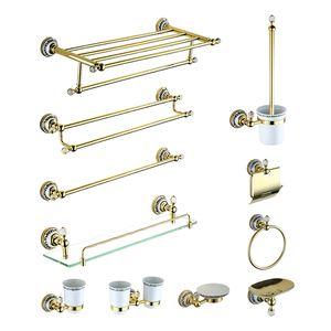 Set da Bagno di Lusso in <span class=keywords><strong>Ottone</strong></span> Dorato con Accessori in Ceramica, 6 Pezzi, <span class=keywords><strong>Porta</strong></span> <span class=keywords><strong>Asciugamani</strong></span> e Portarotolo Dorati per Hotel - Product Image 5