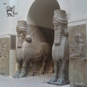 BLVE Maßgefertigte Steinmetzarbeiten Tempelpaläste Schutzfigur <span class=keywords><strong>Lamassu</strong></span> Statue Marmor Eingangs-Löwenfigur Shedu Skulptur - Product Image 2