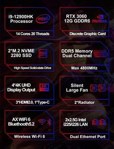 第13代游戏迷你电脑 I9 13900HK I7 13700H RTX3060 12G 显卡 DDR5 NVME SSD 2lan 3HD 强大迷你电脑 - Product Image 4