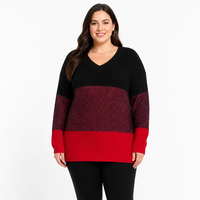 Pull en tricot pour femme avec logo personnalisé, col en V, manches longues, color block, décontracté, mode hiver, polyester, usine OEM & ODM