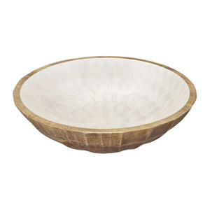 Ensemble de bols en bois de style classique faible profondeur imprimé de fleurs enduites d'émail transparent plat de service polyvalent salade de fruits invités durable - Product Image 6