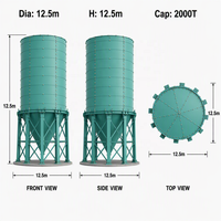 Silo à ciment boulonné standard d'exportation 2000T, réservoir de stockage modulaire de 12,5 m de diamètre, silo en acier haute résistance avec 8 pieds de support