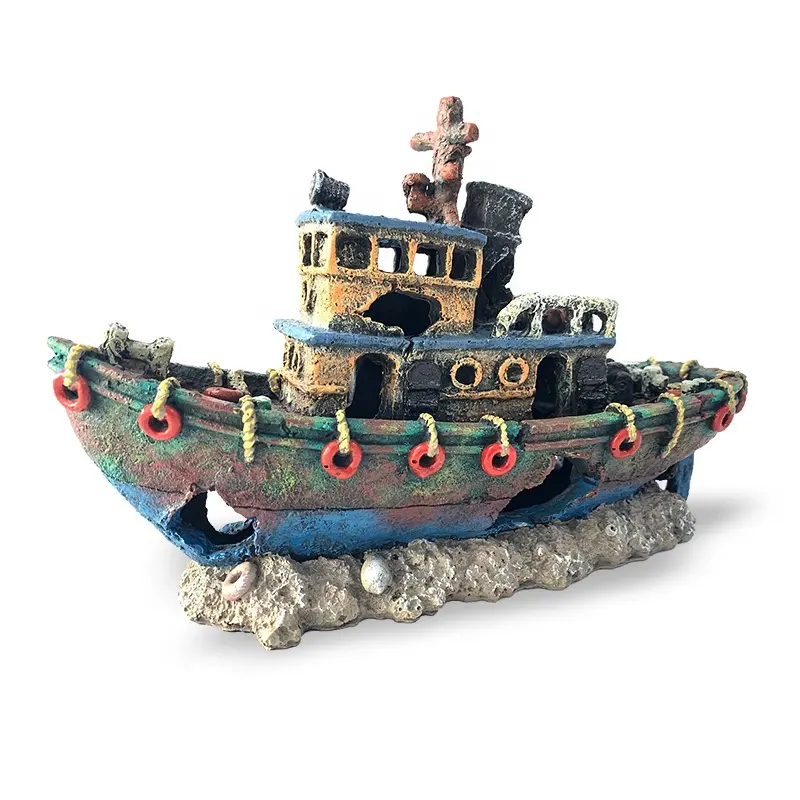 Carro armato di pesci della decorazione della resina barca da pesca nave aquarium ornament accessori decorazione