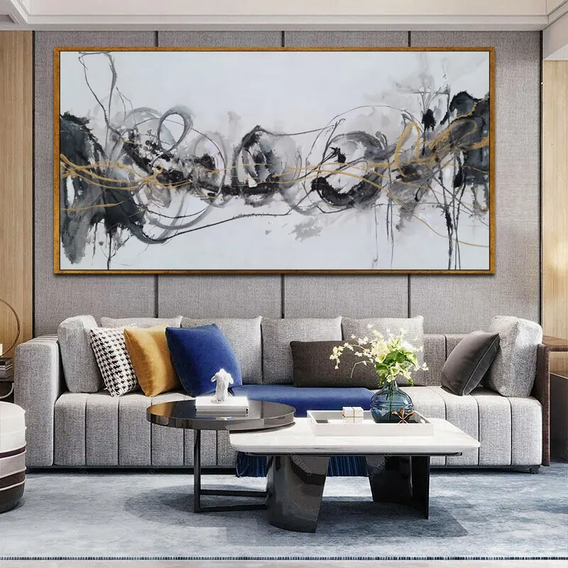 Large Home Office Wall Decorative Black Abstract Ink Painting Art Canvas Picture