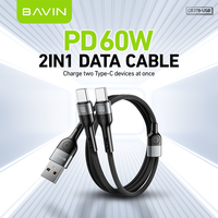 BAVIN Vente en gros OEM ODM CB378 PD 60W 2 en 1 2IN1 Type a Usb c Câble de données Usb pour téléphones Android