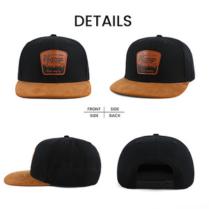 Fabricant de casquettes personnalisées en cuir avec écusson <span class=keywords><strong>noir</strong></span> <span class=keywords><strong>Snap</strong></span> Back Casquette en cuir à bord Premium Snapbacks - Product Image 2