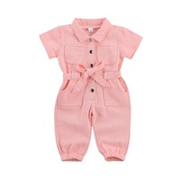 Vêtements pour enfants tendance en gros 2021, couleurs unies mignonnes, tenues en jean à manches courtes, combinaisons pour filles