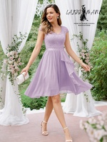 Robe Courte de Demoiselle d'Honneur Lavande pour Femme Grande Taille, Sexy, Col en V, Plissée, Coupe Évasée, Robe de Soirée de Bal, Vente en Gros Usine, Personnalisation OEM ODM