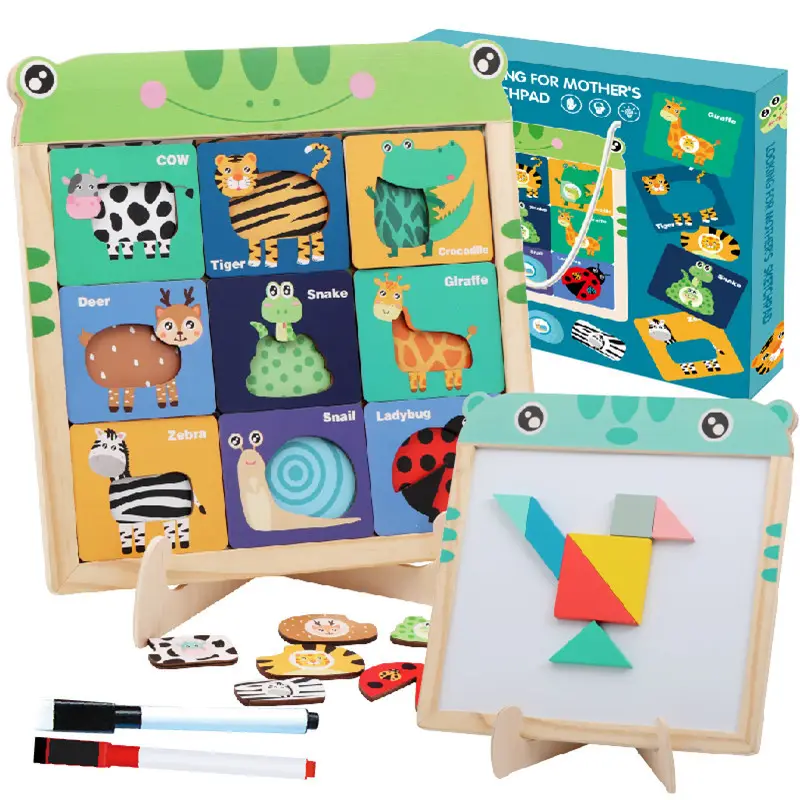 Toddler magnetic easel doodle hand drawn game baby animal matching painting board toys kids fun toys wooden magnet puzzle toys