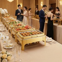 Ensemble de chauffe-plats en verre pour buffet de mariage, luxe, 9L, doré, avec fenêtre de visualisation, pour usage commercial