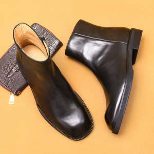 Men's Genuine Leather Ankle <b>Boots</b> Square Toe Zip Closure Anti-Slippery Rubber Outsole Autumn <b>Boot</b> Dress Shoes Wholesale - Product Image 4