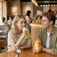 Bouteilles carrées tendance en PET pour jus et sodas avec couvercles anti-fuite pour thé au lait, boissons froides, smoothies – Logo personnalisé, vente en gros