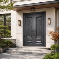 Porte d'entrée double de sécurité en acier moderne de luxe avec décoration en cuivre pour villa