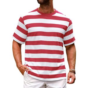 2025 camisa básica informal de cuello redondo para hombre, camiseta de manga corta de gran tamaño con patrón 3D de bloque de Color a rayas, camisetas de playa de verano - Product Image 2