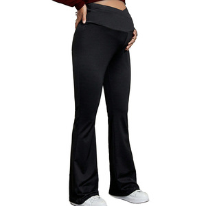 3041 européen américain vêtements de maternité décontracté coupe ajustée corne <span class=keywords><strong>pantalon</strong></span> taille haute croix-ventre <span class=keywords><strong>ceinture</strong></span> large jambe conception pour les femmes enceintes - Product Image 1