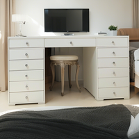 Table de maquillage moderne et élégante en bois blanc Grands tiroirs de rangement Coiffeuse en gros pour chambre à coucher, salle à manger et salle de bain