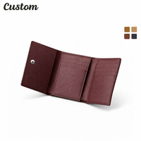 Dompet Kartu Pendek Kulit Asli Lipat Tiga dengan Kantong Koin dan Kancing, Label Pribadi dari Supplier Cina, Bahan Poliester untuk Wanita, Cocok untuk Penggunaan Sehari-hari