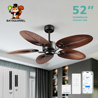 Ventilateur de plafond de style tropical de 52 pouces sans lumière, 5 pales en forme de feuille de palmier, fixation par tige, moteur DC réversible, télécommande APP pour patio