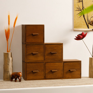 Boîte de rangement de bureau en bois massif multicouche avec compartiments, organisateur de bureau rectangulaire sur pied - Product Image 1