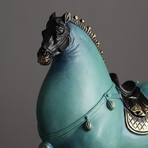 Tang Dynasty Horse Resin Figurines Green Color <b>Tabletop</b> Decor For Living Room Entryway - Product Image 3