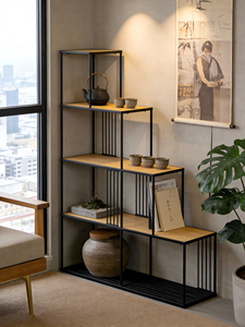 Estanterías minimalistas <span class=keywords><strong>de</strong></span> <span class=keywords><strong>madera</strong></span> <span class=keywords><strong>y</strong></span> metal, unidades <span class=keywords><strong>de</strong></span> almacenamiento <span class=keywords><strong>de</strong></span> pie para cocina, sala <span class=keywords><strong>de</strong></span> estar, sala <span class=keywords><strong>de</strong></span> lectura en el hogar, hotel, apartamento - Product Image 3