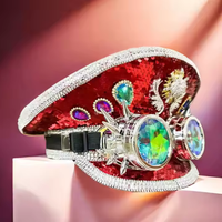 Chapeaux de Capitaine Steampunk Rouges Personnalisés avec Paillettes et Strass, MOQ 3, pour Hommes et Femmes, Luxe, Décontractés, pour la Plage, les Fêtes en Plein Air, Style Burning Man - Vente en Gros