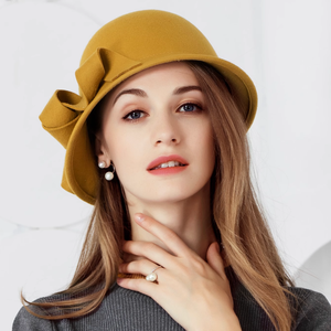 KDS111748 Béret pour femme en laine 100% peluche, broderie, nœud papillon, dentelle, design d'hiver, voyage en plein air, fête, chapeau décontracté, 56-58CM - Product Image 2