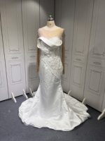 Robe de Mariée de Luxe en Dentelle Perlée, Manches Longues Transparentes, Coupe Sirène avec Traîne Profonde, Simple pour Mariage Civil, pour la Mariée 2024