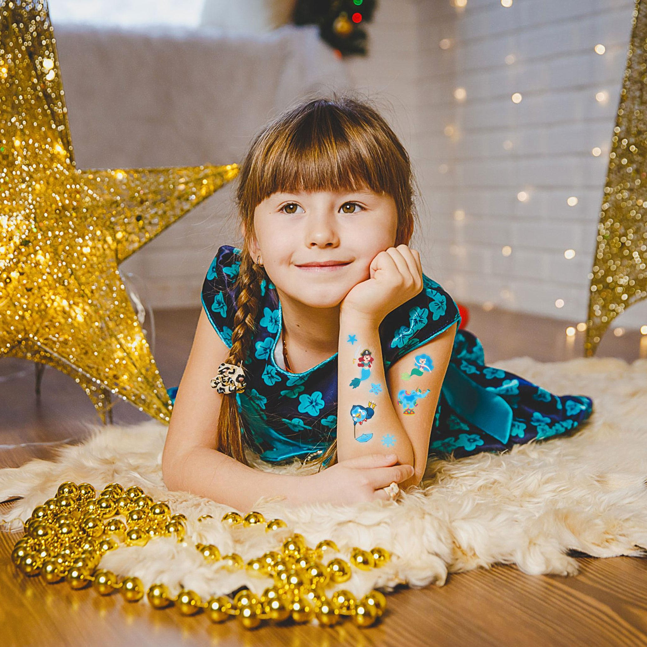 Halloween Blue Color Glow In The Dark Temporary Tattoos Body Stickers For Girls Kids Luminous Blue Color Tattoo Stickers For