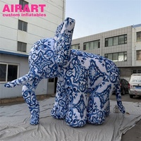 Mascotte géante gonflable personnalisée en forme d'éléphant style porcelaine, motif floral orné entièrement imprimé, grand accessoire gonflable en forme d'éléphant
