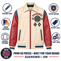 Veste universitaire en cuir véritable trois tons personnalisée avec patch brodé appliqué, veste de baseball en cuir de vachette ciré à blocs de couleur pour homme