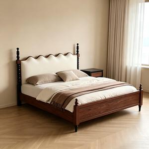 Letto matrimoniale moderno in stile Mid-Century, in legno massello di frassino, ecologico, resistente, di alta qualità, con piattaforma imbottita, per camera da letto. - Product Image 1