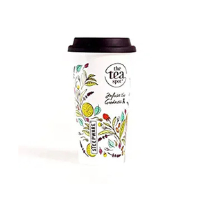 Tasses à café en porcelaine à double paroi avec couvercle, motif Days Design, blanches, populaires et abordables - Product Image 3