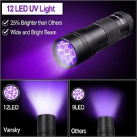 Lampe torche UV puissante à 12 LED, lumière noire, portable, en alliage d'aluminium, 395 nm, 365 nm, lampe de poche rechargeable par pile AAA, garantie 1 an REVOLIGHT