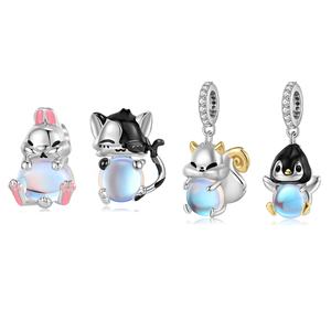 Seri Pelukan Hewan Kelinci Tupai Anjing Charm <span class=keywords><strong>Pendant</strong></span> 925 Sterling <span class=keywords><strong>Silver</strong></span> Moonstone Bead Fit Wanita Perhiasan Charm Gelang - Product Image 1