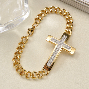 unisex chunky cuban <b>crystal</b> cross bulk wholesale <b>bracelet</b> personnalisé stainless steel <b>bracelets</b> - Product Image 1