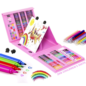Juego de Papelería Educativa de Plástico ABS de 208 Piezas, Juego de Pinceles para Pintar con Agua, Lápices de Colores, Crayones, Juguetes de Dibujo Artístico - Product Image 1