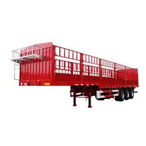 Manufacture Load 100 Tons Cattle Trailer Livestock Trailer 3 Axles Cargo Animal Sugar Cane Transport Stake Fence Semi Trailer