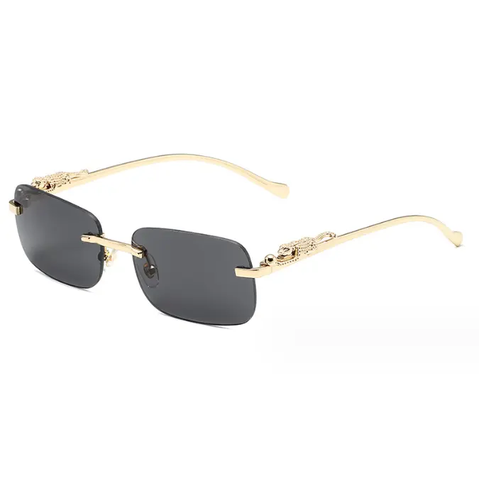 Gafas de sol cuadradas sin montura de tendencia de moda 2023 para hombres y mujeres gafas de sol de metal decoradas con guepardo Retro