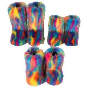 Bottes d'hiver Mao Mao pour enfants, antidérapantes, design mi-mollet, garçons, à enfiler, fourrure de raton laveur solide, poils longs, imperméables à la neige, doublure en peluche, talon plat - Product Image 5