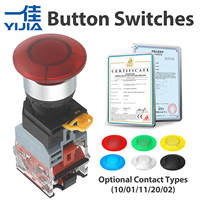 LA36A-MD 22MM Interruptor de botón pulsador tipo hongo iluminado rojo 12V AC/DC 24V 1NO1NC Control de arranque/parada 10A IP40 LED YIJIA Plástico 3A