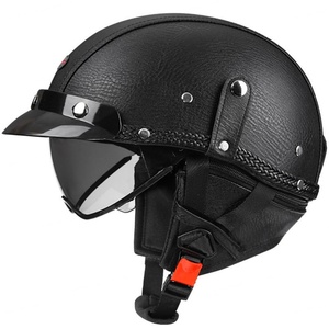 Casco de Motocicleta de Media Cara, Cuero PU Negro, Visera Desmontable, Unisex, para Adultos, Deportivo y Protector - Product Image 2