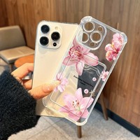 Coques transparentes pour iPhone 16 Pro et iPhone 17 Pro Max avec motifs de fleurs vives, lys roses et inserts décoratifs, compatibles avec iPhone 14