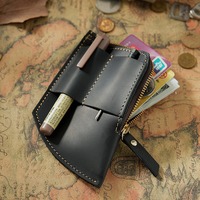 Dompet Kartu Kulit Asli Pria Minimalis Tipis Desainer dengan Kantong Pena Dompet Koin Kulit Wanita dengan Resleting