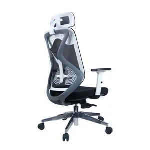 高品质网状办公家具白色和灰色框架腰部支撑经理办公椅高管