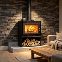 Cheminée à bois moderne en acier autoportante avec foyer réel, chauffage intérieur pour salon, chalet de vacances, hôtel