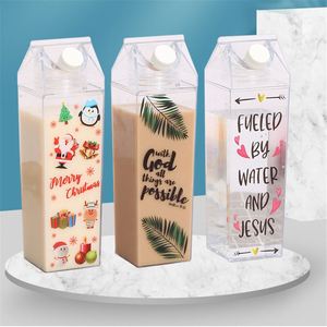 Bouteille carrée en plastique rose transparente pour lait et eau, à boire directement, anti-fuite, unisexe, capacités de 500 à 1900 ml – Meilleures ventes - Product Image 1