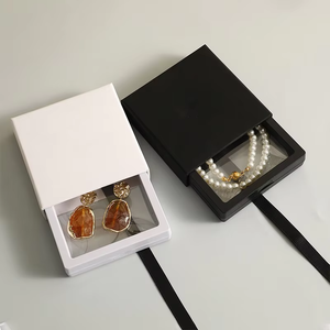 Square Drawer Jewellery <b>Boxes</b> Wholesale With Cardboard Outer PE Window And Pull Out Ribbon Closure For Wedding Favors Jewelry - Product Image 2