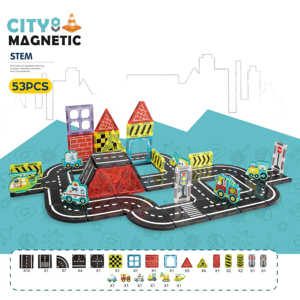 Jeu de construction magnétique 7,5 cm grande taille, ensemble de routes de ville, jouet éducatif STEM avec voitures, circuit magnétique créatif, logo personnalisable - Product Image 5